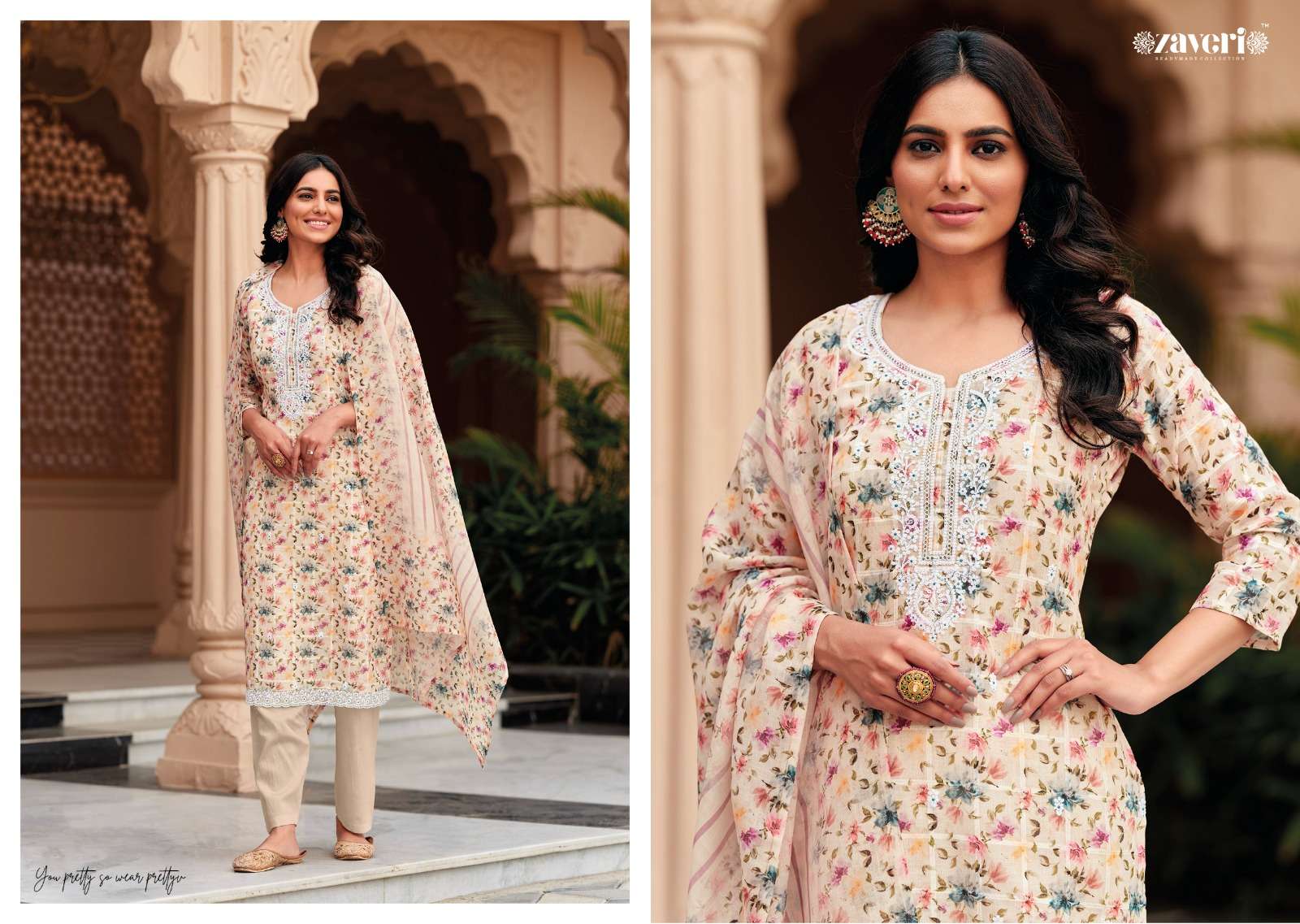 UNICORN HEAVY LILEN EMBOIDERY WORK KURTI WITH CHANDERI COTTON PANT AND DUPATTA BY ZAVERI BRAND 1126 C2